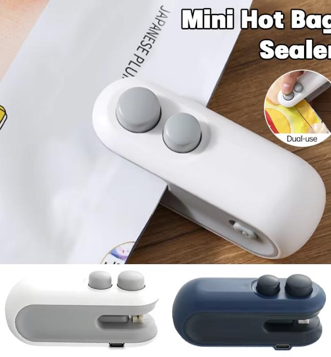 Battery operated bag sealer for quick and secure food bag sealing.