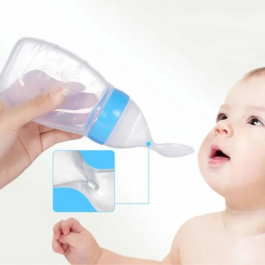 Side view of Silicone Baby Spoon Feeder Bottle