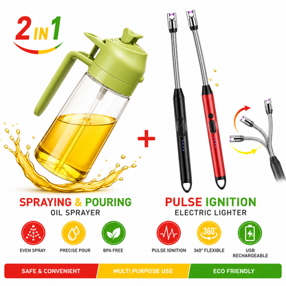 Smart Kitchen Combo: Oil Dispenser + USB Electric Lighter