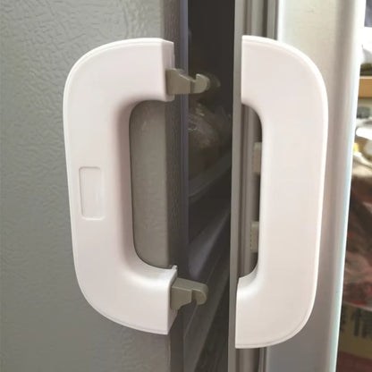 Child safety fridge lock for secure refrigerator door protection.