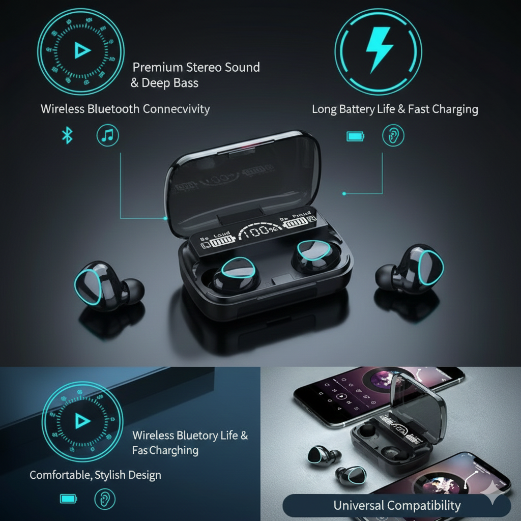 Branded M10 Wireless Bluetooth Earbuds | Stereo Airdots Earphones | Premium Quality