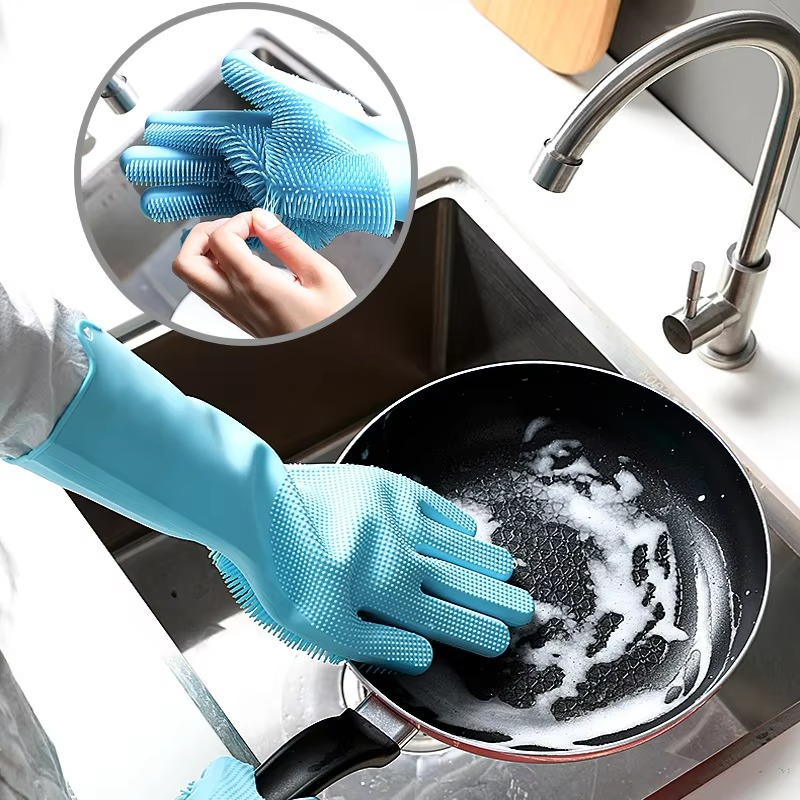 Silicone Gloves Reusable Cleaning Gloves for Home & Kitchen