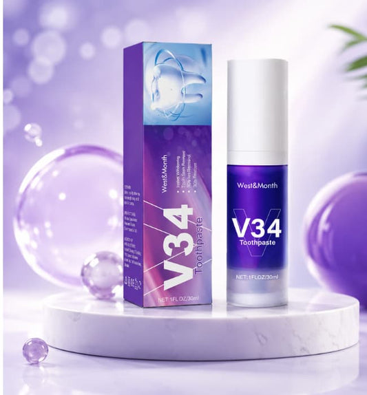 Purple teeth whitening toothpaste for removing smoke stains and yellow teeth.