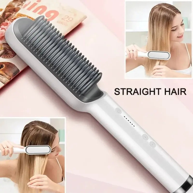 Professional heated hair comb for straightening curly and wavy hair.
