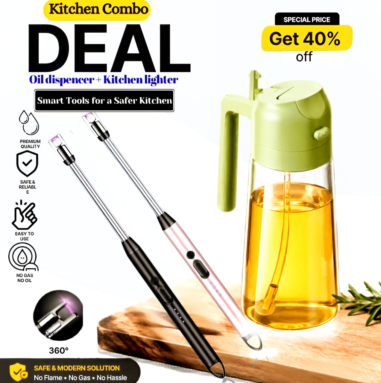 Kitchen combo deal oil dispenser and electric lighter set