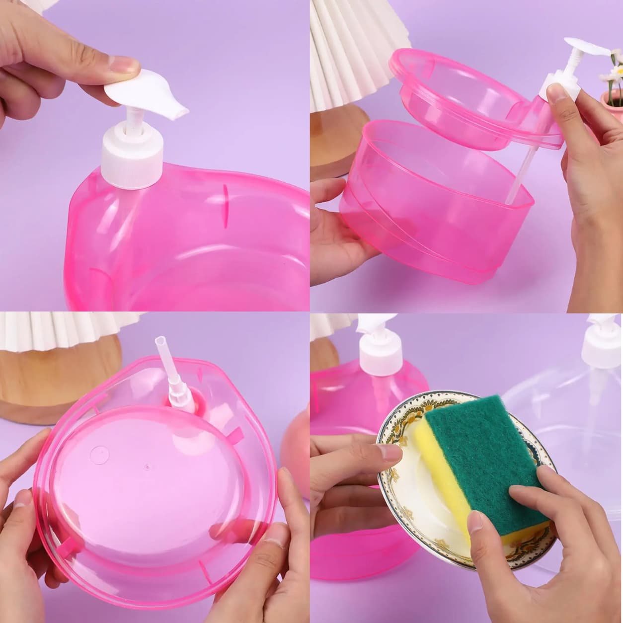Kitchen sink soap dispenser for convenient dishwashing and storage.