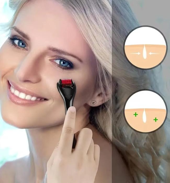 0.5mm microneedle roller for reducing scars and improving skin texture.