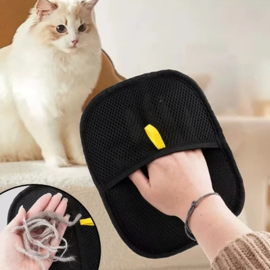 Pet hair remover gloves for easy cleaning of clothes and sofas.