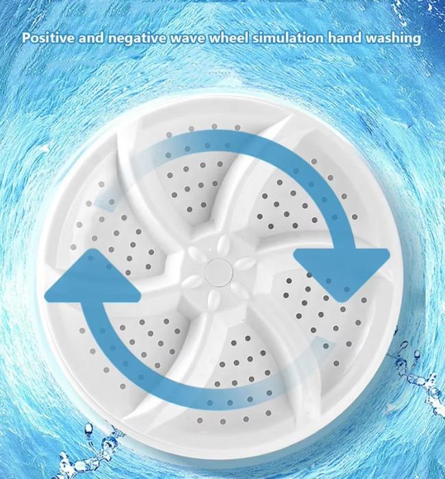 Lightweight mini washer machine for travel, hostel, and apartment use.