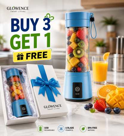 Portable smoothie blender with 6 sharp blades for fast mixing. buy 3 get 1 free offer 