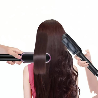 Hot comb hair straightener for soft, smooth, and shiny hair styling.