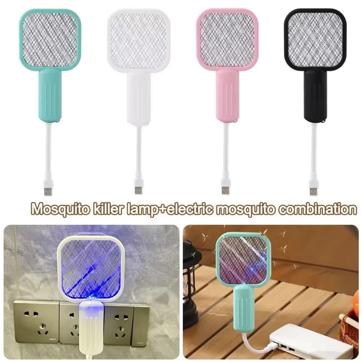Rechargeable mosquito killer racket for indoor and outdoor use.