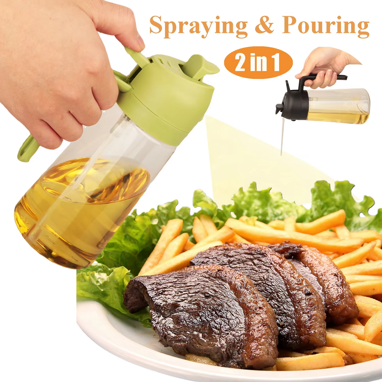 Oil Sprayer Bottle 2 in 1 for Cooking, Baking and BBQ
