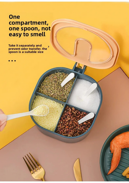 Close-Up of Spice Box with Spoons and Fresh Spices Inside