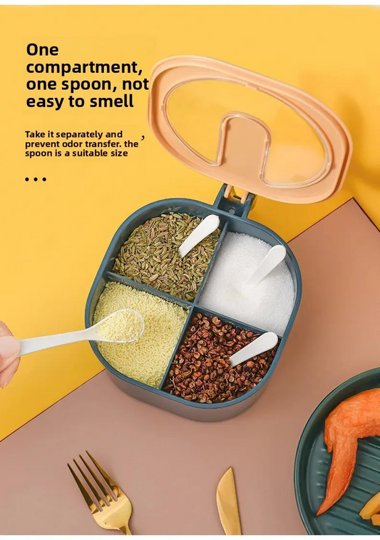 Close-Up of Spice Box with Spoons and Fresh Spices Inside