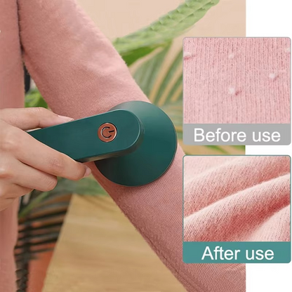 Lint remover sweater in action using electric lint remover fabric shaver