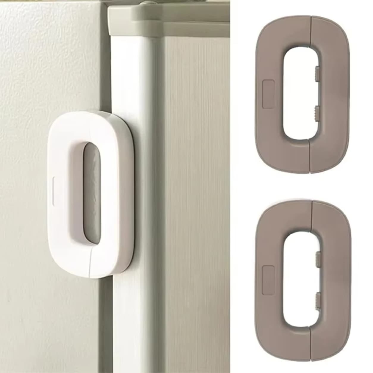 Secure fridge safety lock clip to prevent children from opening doors.