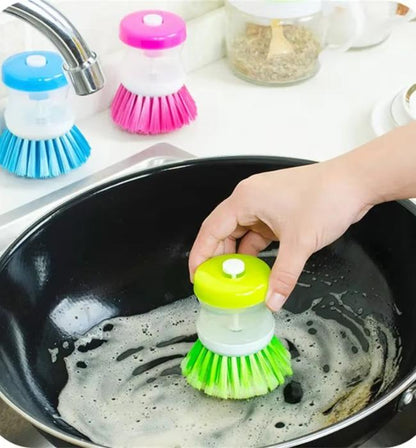 Self Dispensing Cleaning Brush liquid dish soap scrubber for easy kitchen cleaning.