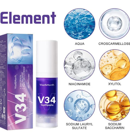 Purple whitening toothpaste for fresh breath and cleaner white teeth.