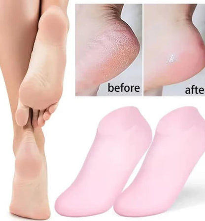 Moisturizing gel socks for dry feet and cracked heel treatment.