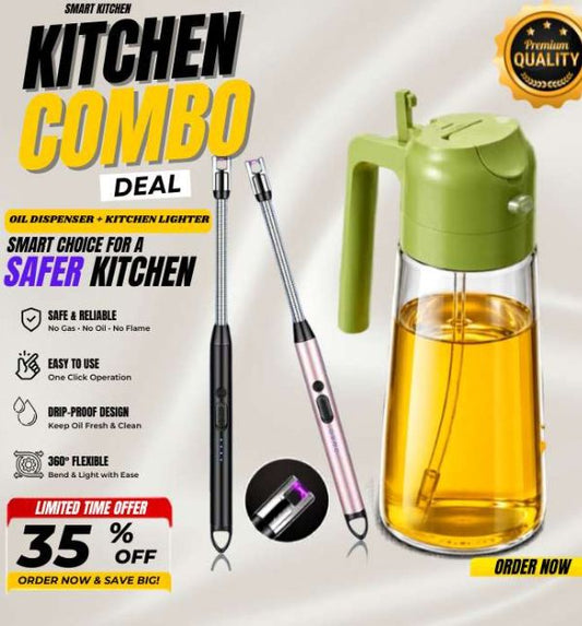 Smart Kitchen Combo: Oil Dispenser + USB Electric Lighter