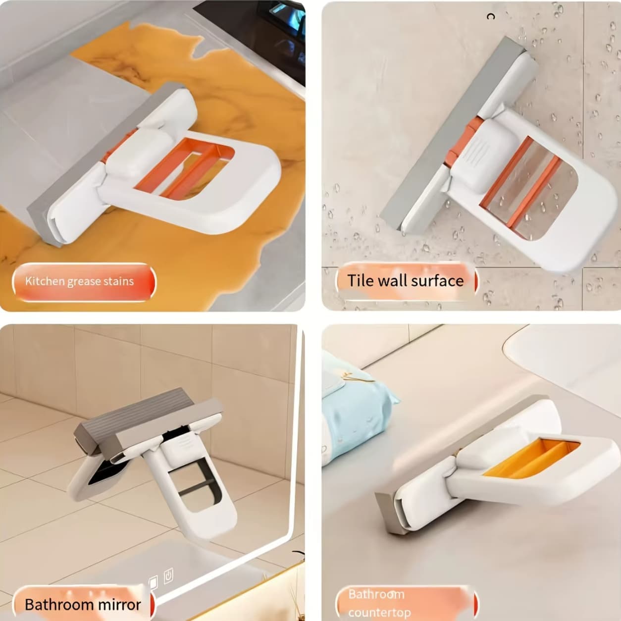 Compact foldable cleaning mop with storage box for daily use.
