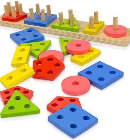 Kids learning wooden puzzle toy for creative thinking skills