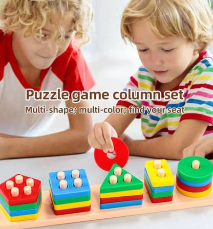 Kids wooden puzzle shapes toy for educational play