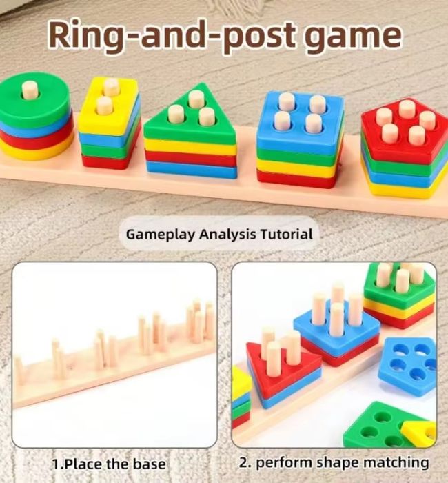 Kids wooden shapes puzzle toy for hand-eye coordination