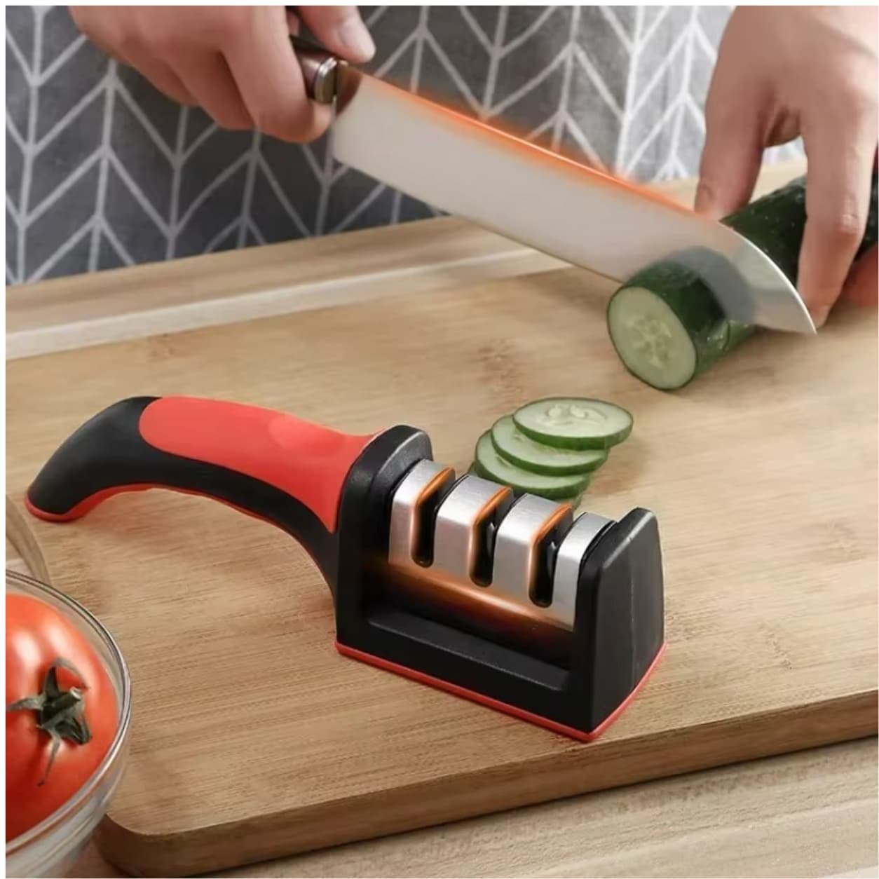 Multi purpose knife sharpening tool for smooth and sharp cutting.
