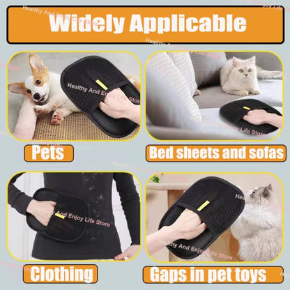 Washable lint cleaner gloves for removing pet fur from furniture.