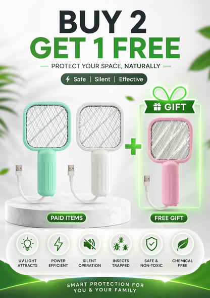 Handheld mosquito killer swatter for safe and easy use.