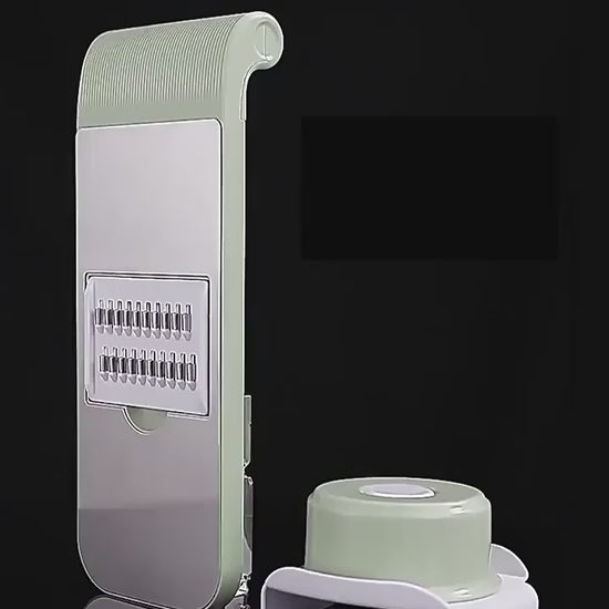 5-in-1 vegetable cutter demonstration showing slicing, chopping, and shredding vegetables quickly