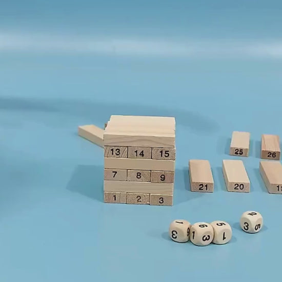 Wooden Jenga Game demonstration showing 54 block stacking and balancing gameplay for kids and families