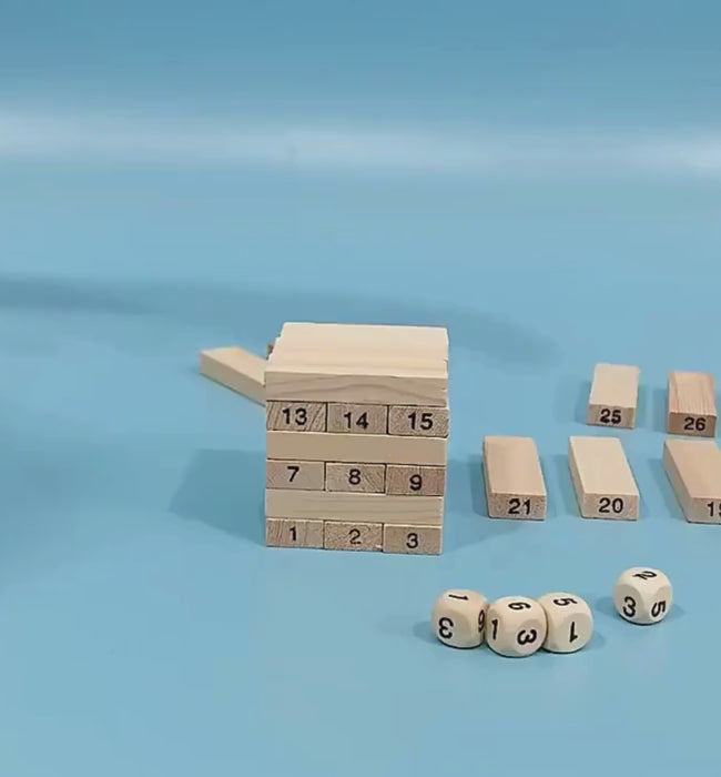 Wooden Jenga Game demonstration showing 54 block stacking and balancing gameplay for kids and families