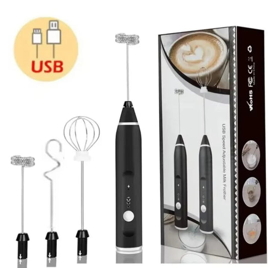 USB rechargeable electric coffee beater and grinder for quick mixing.