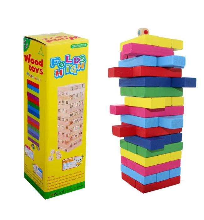 Wooden Jenga Game with 54 wooden stacking blocks for kids and family fun